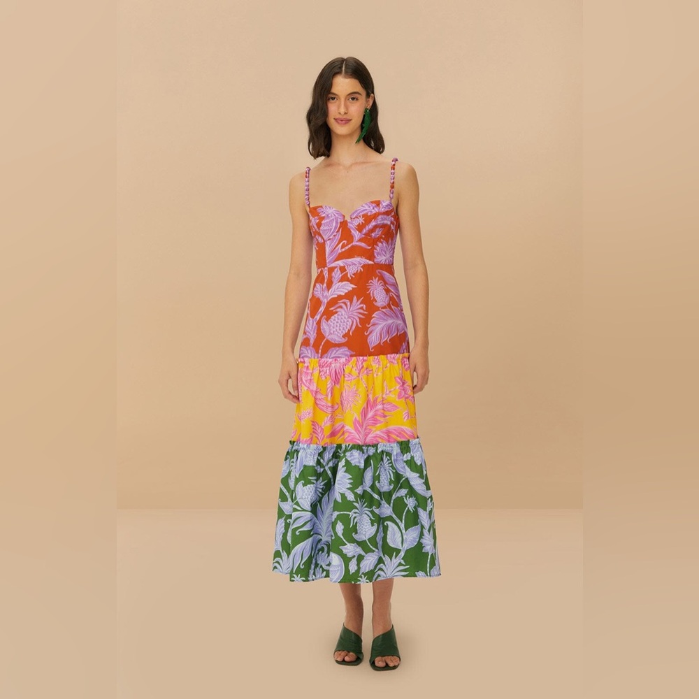 NWT FARM Rio Mixed Tropical Swing Sleeveless Midi Dress